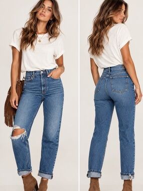 Etica Dark Wash Bryce Pinch Waist Boyfriend Jeans Distressed Knee SZ 25 NWT